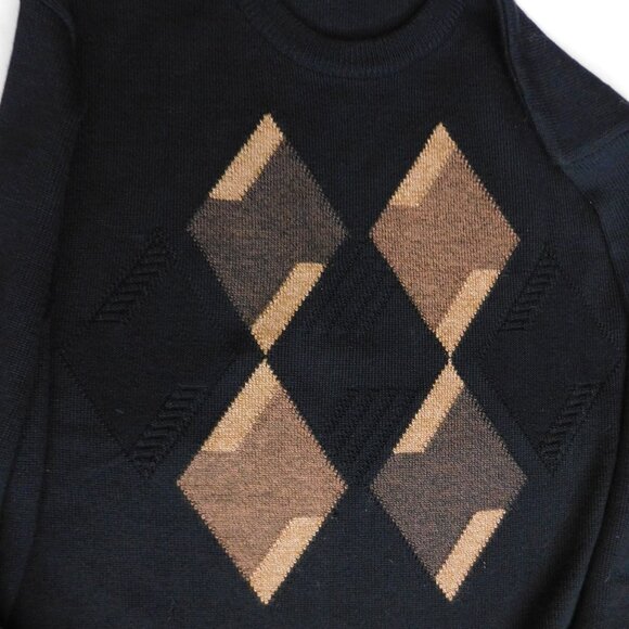 Raffi Black Argyle Diamond Crewneck Wool Blend Sweater Size L  Italy Mens - Picture 3 of 9
